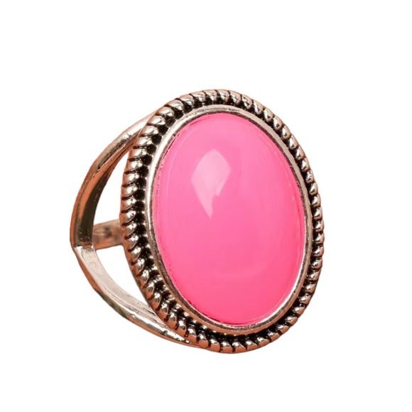 Silver and Hot Pink Stone Ring - Picture 3 of 5